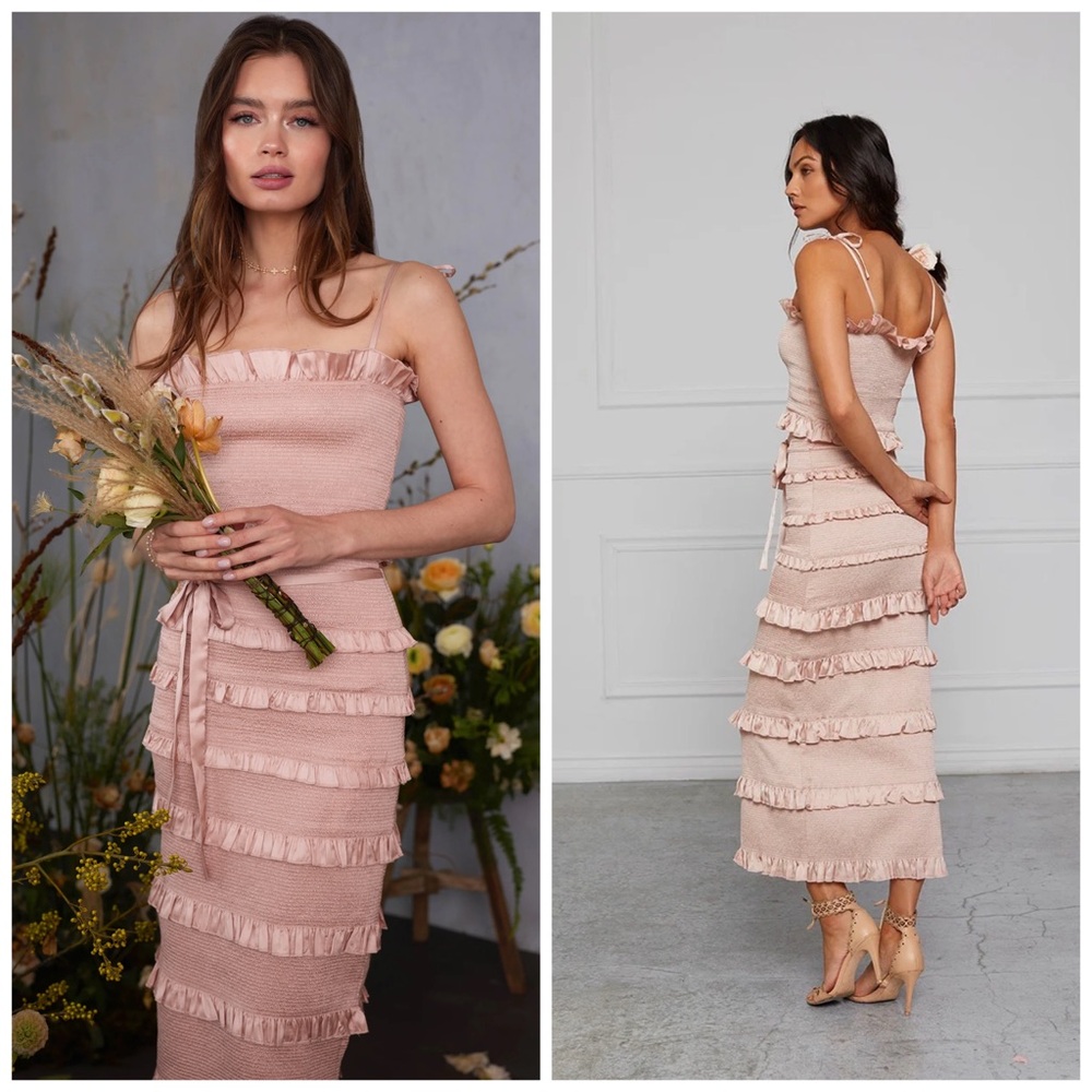 V. Chapman Lily Midi Bodycon Dress In Pink Rose Dust Size 18 BHLDN